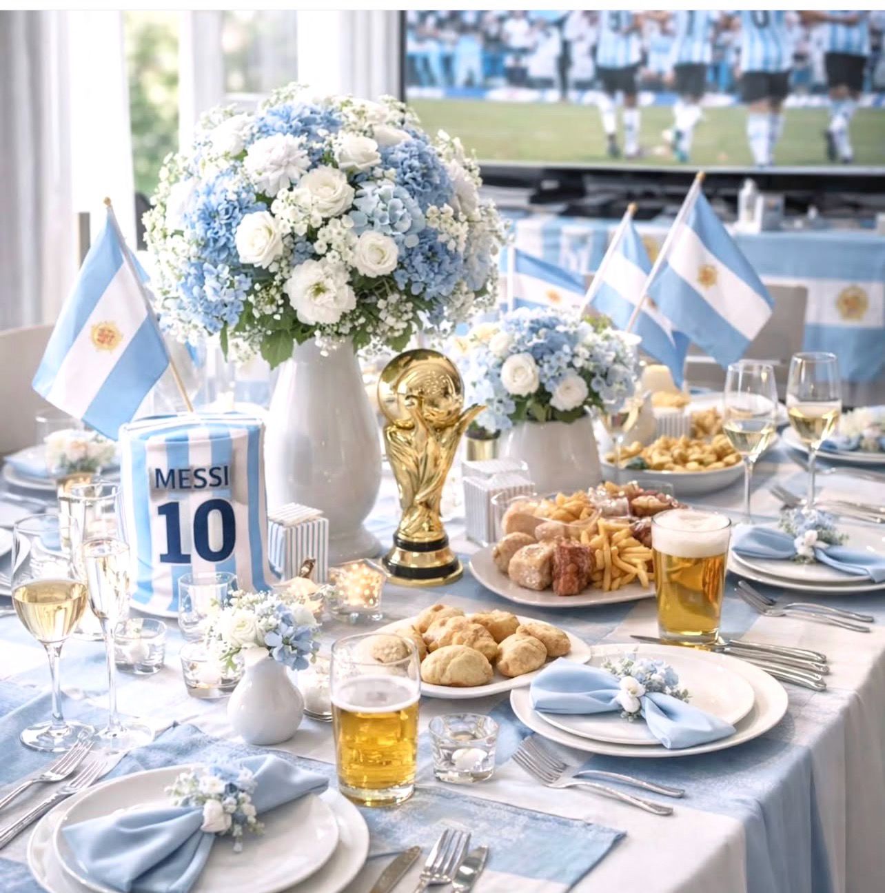Mesa temática en celeste y blanco